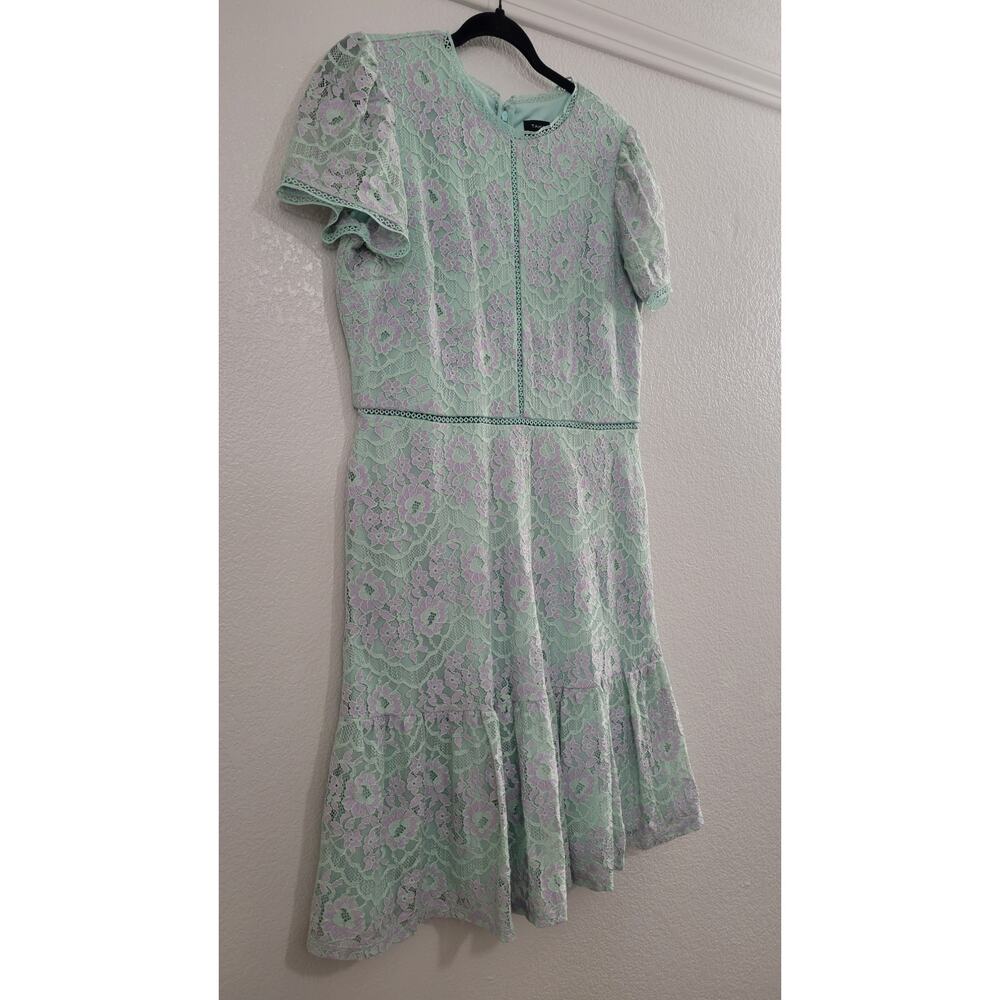 Tahari ASL Lace Dress Size 12 Mint Green Lavender Floral Fit & Flare Tea Party - Picture 5 of 9